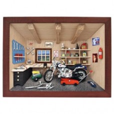 German 3D Wooden Shadow Box Picture Diorama Harley Davidson Motorcycle Workshop   263041141559